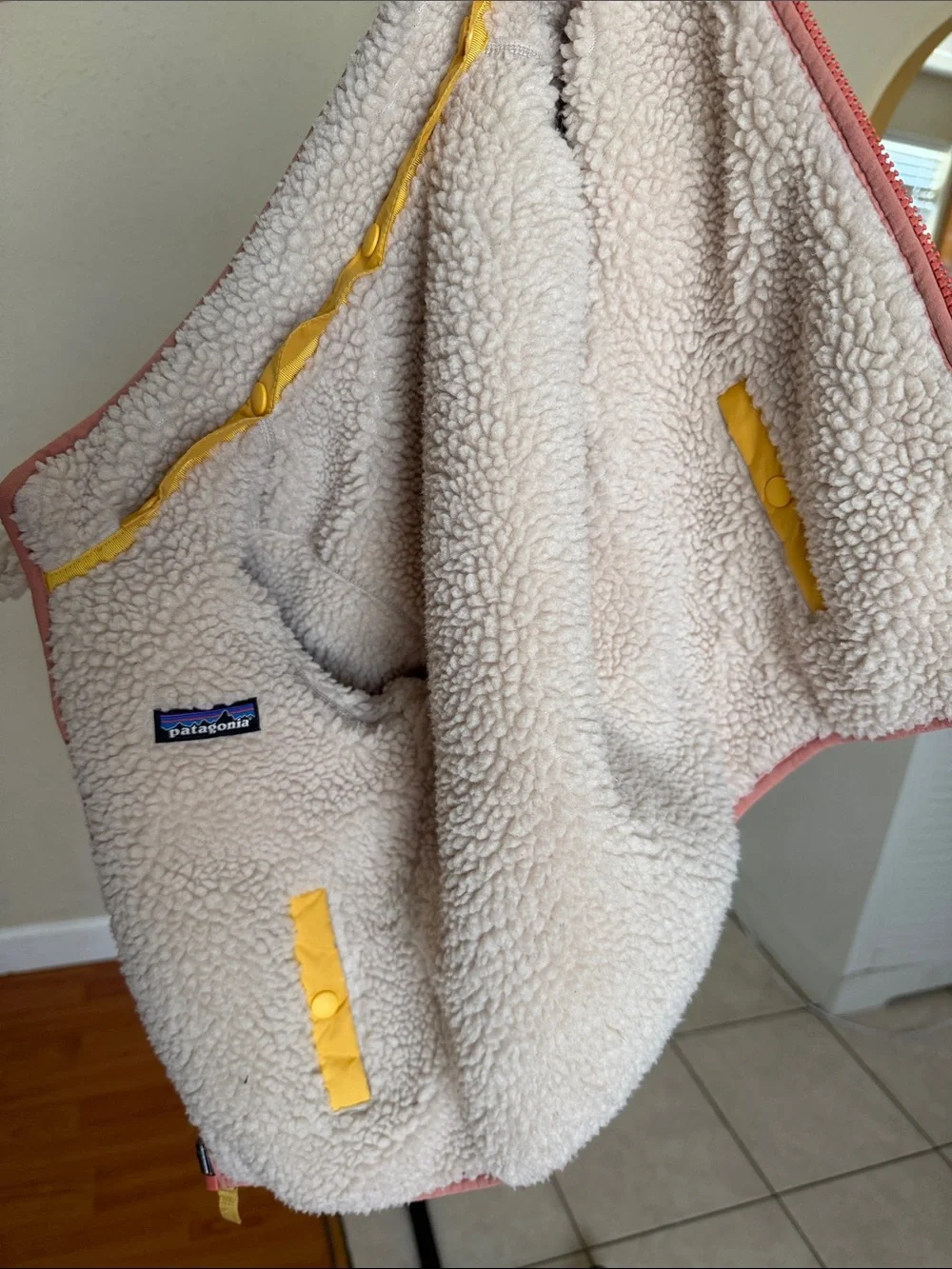 Patagonia Tribbles Reversible Jacket pink salmon mustard girl size 3T